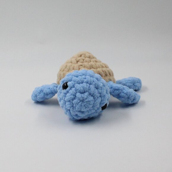 Plush Polyester Blue and Tan Crochet Amigurumi Turtle - Picture 1 of 6